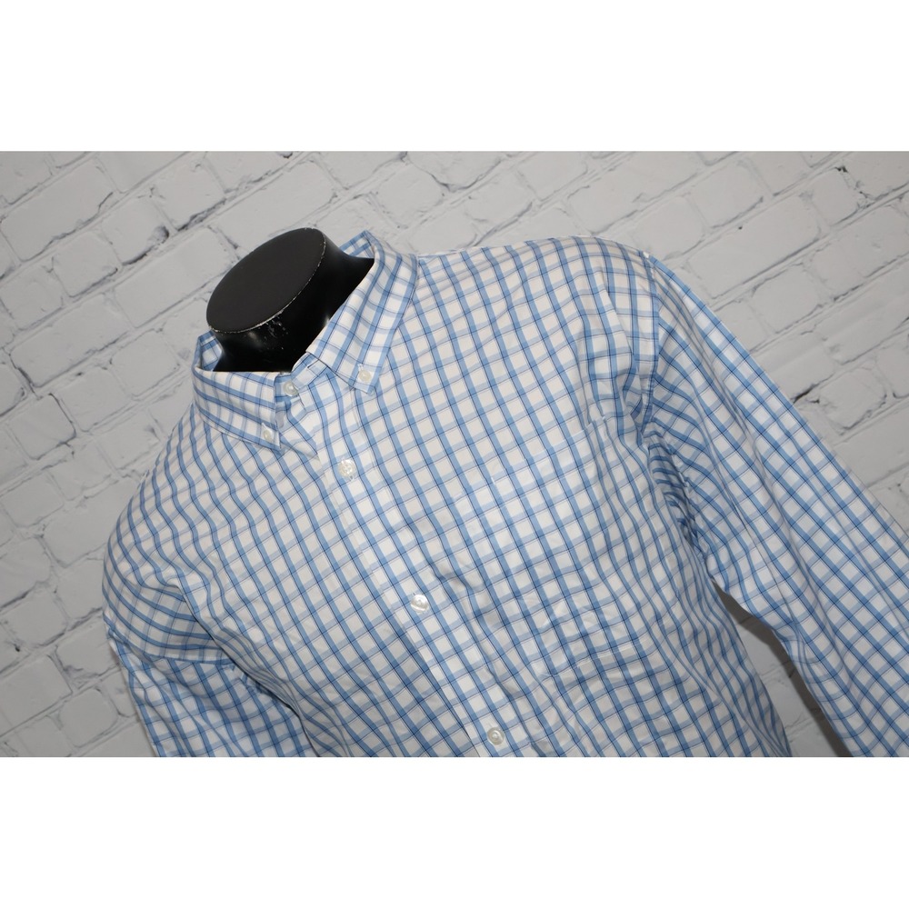 Duluth Trading Co Button Down Dress Shirt Mens 2XL Blue Plaid Relaxed Fit Cotton